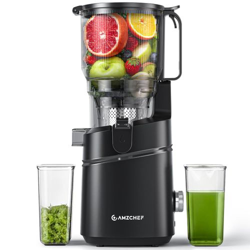 AMZCHEF Entsafter 250W, 150MM Öffnung, 2,5L Entsafter für Gemüse und Obst, Entsafter Slow Juicer mit Dreifachem Filter, Schwarz