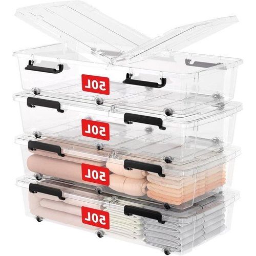 Transparante Stapelbox 50L, 4-teilig, Stapelbar, Lebensmittel-sicher