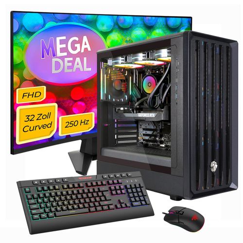 GAMEMAX MegaDeal CLAW SET2780 8100 Ryzen 5 7500F WAK 32GB DDR5 1TB SSD RTX 5060 + MSI MAG 32C6 Monitor, Curved 80cm (32"), Maus, Tastatur