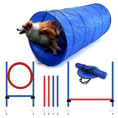 Agility Set für Hunde | Hundetraining mit Hürde, Tunnel und Sprungring | Transportables Zubehör für das Hundetraining | Einsteiger-Set für den Hundesport