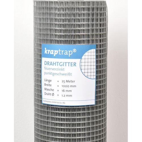KrapTrap® Volierendraht Drahtgitter I Käfigdraht Schweißgitter I 16x16mm 1 x 25m I 1,2mm stark Drahtzaun Maschendraht