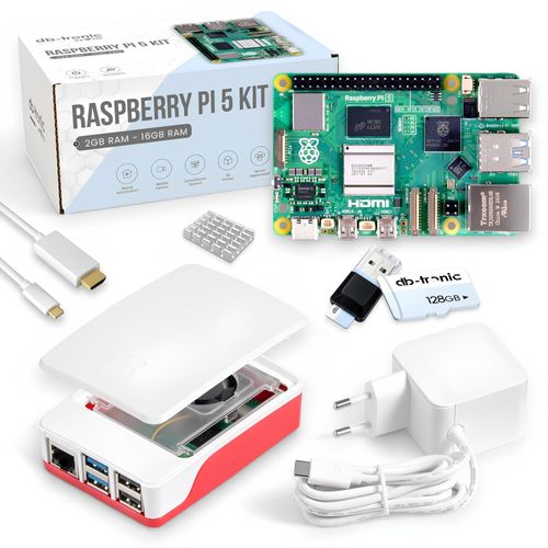 Raspberry Pi 5 8GB Starter-Kit | 128GB Edition | Offizielles 27W Netzteil | Offizielles Gehäuse mit Lüfter | 4K Micro HDMI Kabel 1m | Alu-Kühlkörper