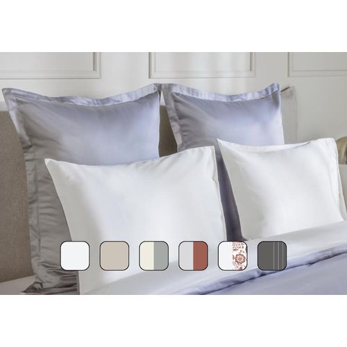 2 Taies d'oreiller Satin de coton Emma x2 - Réversible Gris foncé & rayures blanches