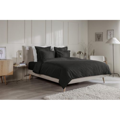 Housse de couette Satin de coton Emma 200x200 - Gris foncé & rayures blanches
