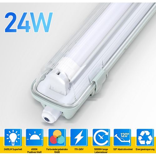 Aopunly 20X LED Feuchtraumleuchte Wannenleuchte 150cm 1 x 24W T8 Röhre Kaltweiß 6500K IP65