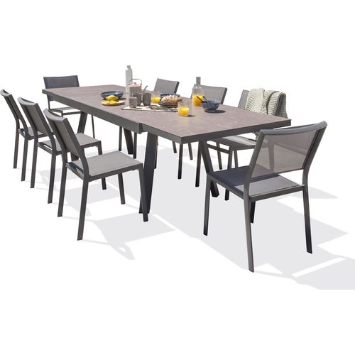 8-Sitzer-Garten-Essgruppe aus Keramik auf Glas
