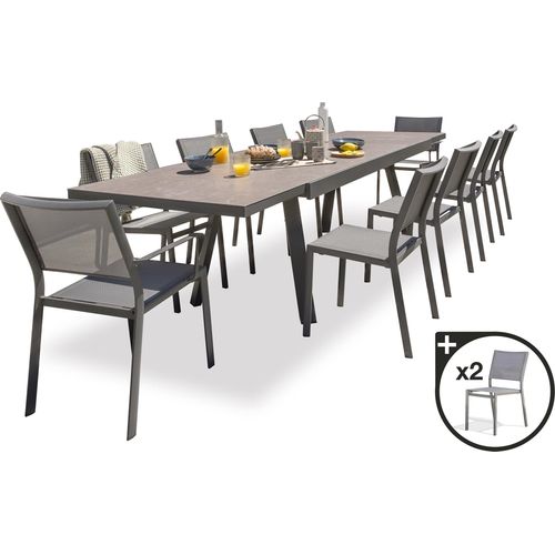 12-Sitzer-Garten-Essgruppe aus Keramik auf Glas