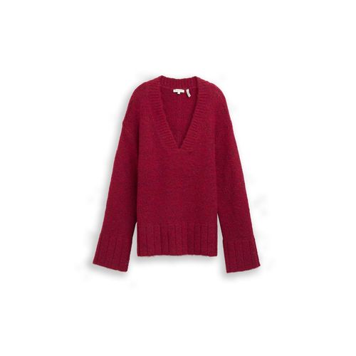 TOM TAILOR Damen Oversize Strickpullover mit Wollanteil, rot, Meliert, Gr. M