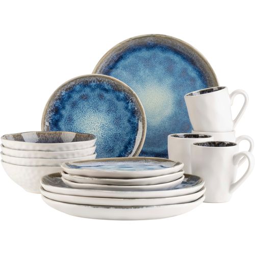 Kombiservice MÄSER "FROZEN, Kombiservice, Steinzeug", blau, 16 Stk., Steinzeug, Geschirr-Sets, Kombiservice, Geschirr-Set, Service