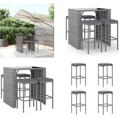 vidaXL 5 tlg. Gartenbar Set mit Kissen Grau Poly Rattan - Gartenbar Set - Gartenbar Sets - Garten Bar Set - Gartenbar