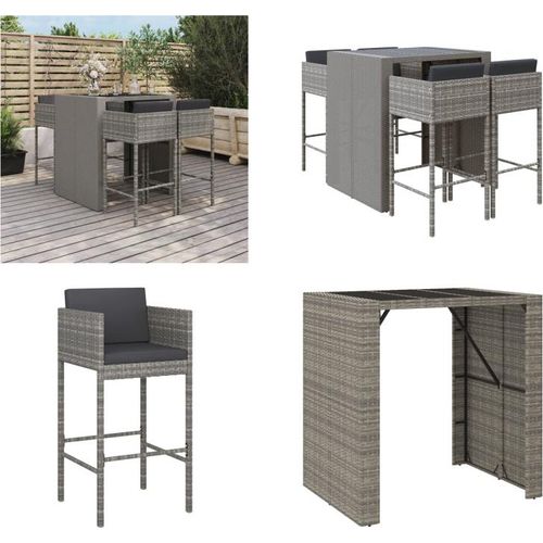 vidaXL 5 tlg. Gartenbar Set mit Kissen Grau Poly Rattan - Gartenbar Set - Gartenbar Sets - Garten Bar Set - Gartenbar