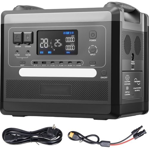 Tragbare Powerstation - Solargenerator - 2400 W Ausgangsleistung - 2160 Wh Kapazität - 10 Anschlüsse - LiFePO4-Akku erweiterbar - Variable Eingangsleistung - Ohne Solarpanel