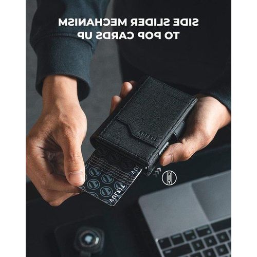 RFID-schutz Geldbörse für Männer mit Kreditkartenhalter Schwarz mit Geldscheinfach und AirTag-Funktion