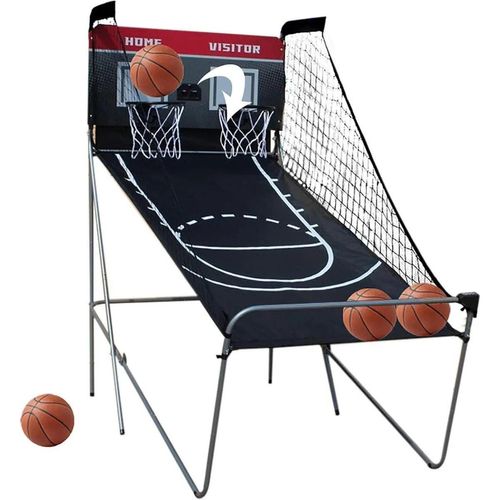 Basketball-Arcade - Klappbar Dual Shot 2-Spieler - Elektronischer Punktzähler 3x AA - Stahl/MDF/Nylon/Gummi - 110×205×210 cm - Schwarz