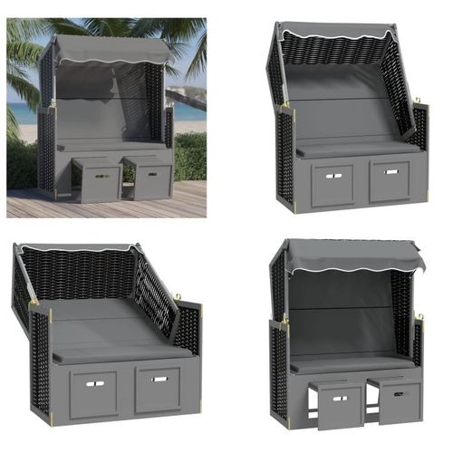 vidaXL Strandkorb mit Dach Poly Rattan & Massivholz Anthrazit Schwarz - Strandkorb - Strandkörbe - Sonnenliege - Strandliege