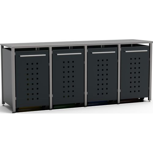 reinkeDESIGN | Tonnen-Verkleidung 4x240L | Typ_M | Pultdach, Pfosten in VA, Blenden in RAL-7016 | für Mietshäuser, sehr hochwertig
