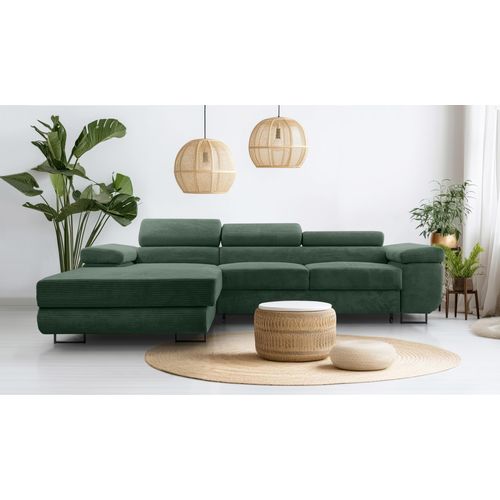 AX LIVING Cord Couch L Form – Arborio L 280 cm Ecksofa in Dunkelgrün