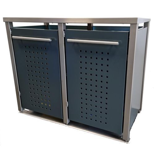 reinkeDESIGN | Mülltonnen-Box zweier 2x240L | Typ_M | Flachdach, Pfosten in VA, Blenden in Anthrazit | für Mietshäuser, hochwertig & langlebig