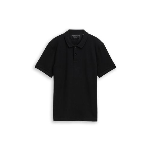 TOM TAILOR DENIM Herren Poloshirt mit Rippstruktur, schwarz, Uni, Gr. XL