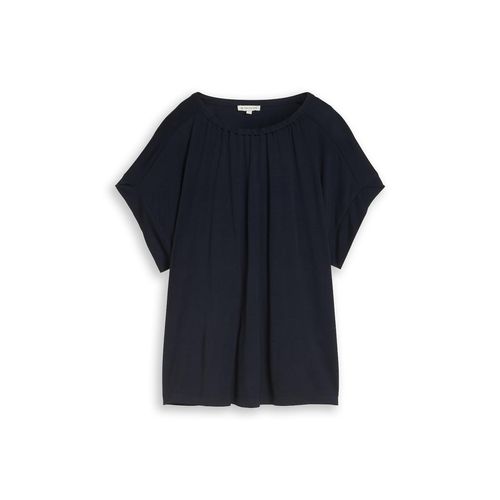 TOM TAILOR Damen T-Shirt mit Raffungen, blau, Uni, Gr. L