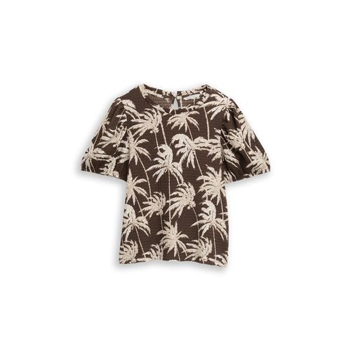 TOM TAILOR DENIM Damen Crinkle T-Shirt mit Ballonärmeln, braun, Gemustert, Gr. L