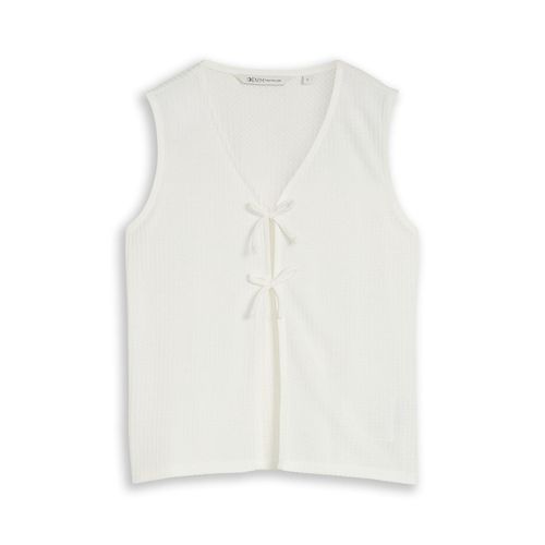 TOM TAILOR DENIM Damen Top mit Schleifen-Details, weiß, Uni, Gr. M