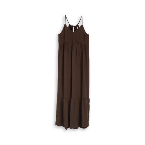 TOM TAILOR DENIM Damen Maxi-Kleid mit Volants, braun, Uni, Gr. XL