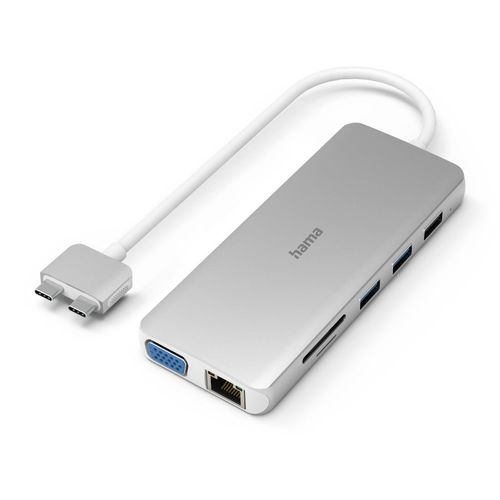 HAMA Laptop-Dockingstation "USB-C Multiport Apple MacBook Air und Apple MacBook Air Pro, 12 Ports", silber, B:134mm H:15mm T:55mm, Dockingstationen, Laptop-Dockingstation
