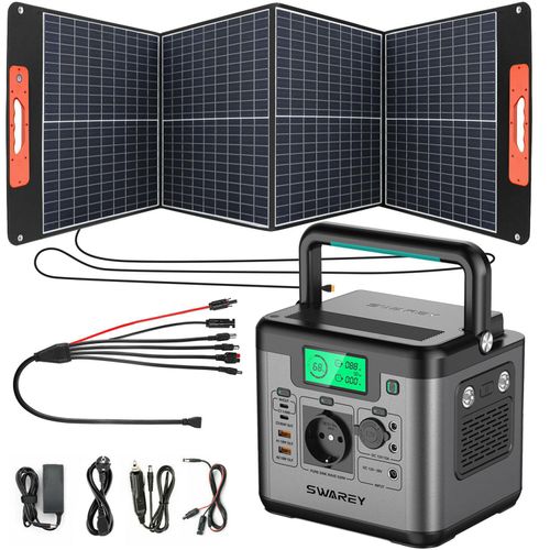 SWAREY S550 Plus Tragbare Powerstation mit 100W Solarpanel, Solargenerator Solarspeicher 550W(1100W Spitzenleistung) 555Wh mit 140W Schnellladen