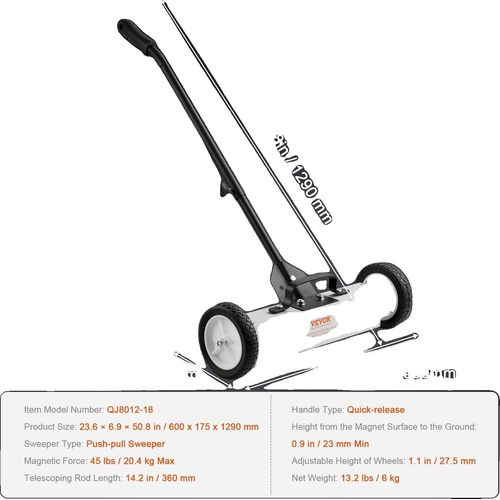 VEVOR Magnetbesen, 20 kg maximale Aufnahmekapazität, Schnellverschlussgriff , 23,6 Zoll 45 lbs MAX