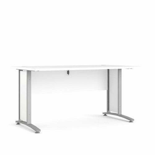 Prisme Schreibtisch B Weiss und silbergrauer Stahl.