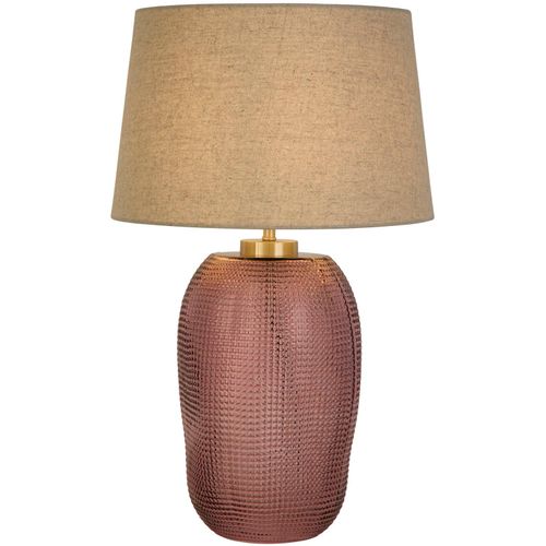 SEARCHLIGHT Tischleuchte "Amethyst 1Lt Tischleuchte, rosa Glas mit natürlichem Leinenton.", rosa, goldfarben, H: 27,5cm, 1 Stk., Leuchten, Tischleuchte