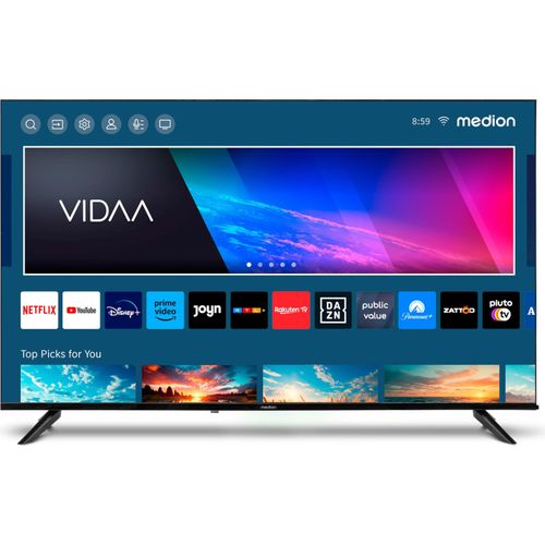 MEDION X15056 125,7 cm (50 Zoll) QLED Fernseher (Smart-TV, 4K Ultra HD, HDR, VIDAA Store, Netflix, Prime Video, Disney+, DAZN, HbbTV, PVR, Bluetooth, MD 33100)