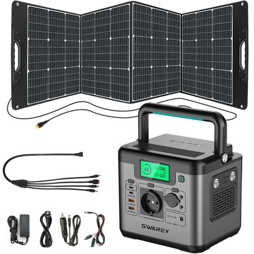 SWAREY S550 Plus Tragbare Powerstation mit 200W Solarpanel, Solargenerator Solarspeicher 550W(1100W Spitzenleistung) 555Wh mit 140W Schnellladen