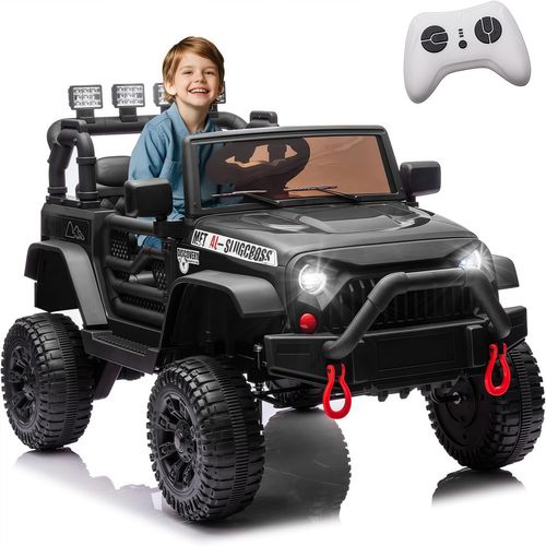 2-Sitzer 12V Kinder Elektroauto mit FB, 4-Rad-Federung, BT-Lautsprecher, Musik, 3 Geschw., LED, Geschenk für Kinder 3+