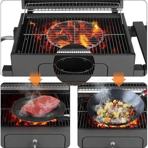 Holzkohlegrill - Holzkohlebarbecue - Riesiger Holzkohlegrill - Holzkohlegrill mit Holzkohlelade und 2 Klapptischen