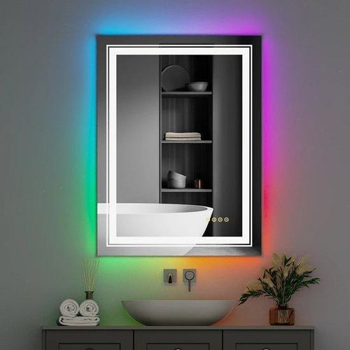 Großleistent LED-Farbspiegel mit Helligkeitsschwankung - Dosierbar und Verschleierungsschutz - 61x81cm