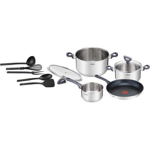 Kochset 11-teilig mit Edelstahl, RVS Ergonomie, Induktionsfunktion, Maßverteilung, Sicherheitsdeckel, Thermosignal.