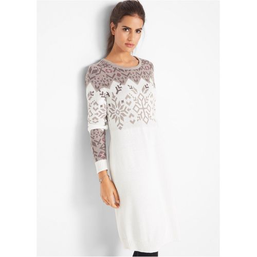 bonprix Strickkleid mit Norwegermuster, weiß, Gr.52/54 (XXL), Bequemes Strickkleid mit Norwegermuster, 50% Baumwolle