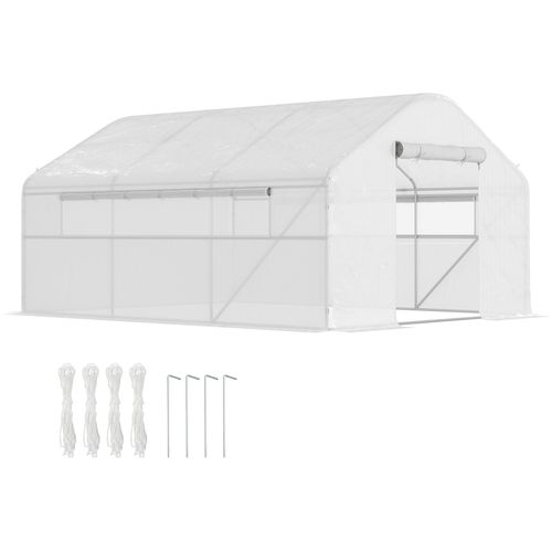 Gartengewächshaus, 4 x 3 x 2 m, mit Rolltüren und großen Fenstern, Tunnelgewächshaus, weiß
