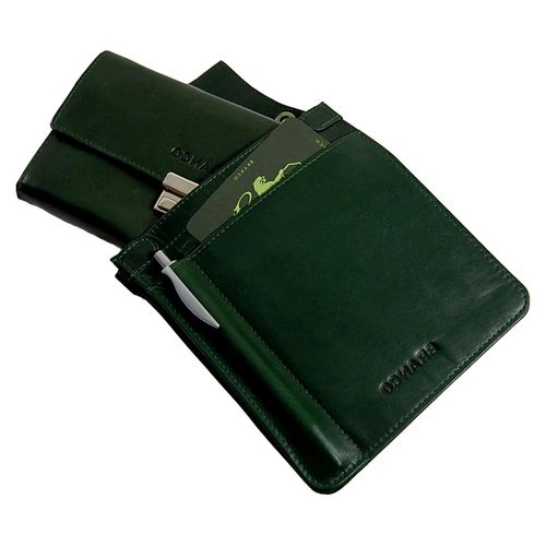Kellnergeldbörse mit Tasche Leder Kellner Set Taxibörse Kellnerportemonnaie Holster (Grün)