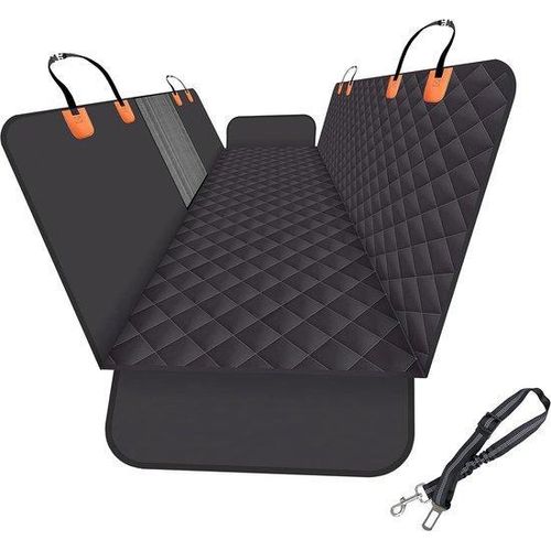 Hundebackenstauerset für Autos, SUVs und Lkw mit Gitterfenster, Anti-Krall, Anti-Slip und wasserdichtem Material, verbesserte Version mit Hundeleine (schwarz/orange)