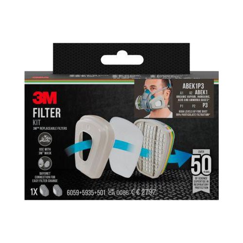 3M Filtersatz 6004-1, Schutzklasse ABEK1P3, bestehend aus 2 x Filter 6059/2 x Filter 5935/2 x Filterhalterung 501