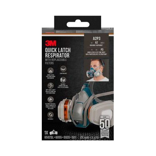 3M Atemschutz Set 6502QLKIT-1, bestehend aus 1 x Atemschutzmaske 6502 mit Schutzklasse A2P3, 2 x Filter 6055/2 x Filter 5935/2 x Filterhalterung 501