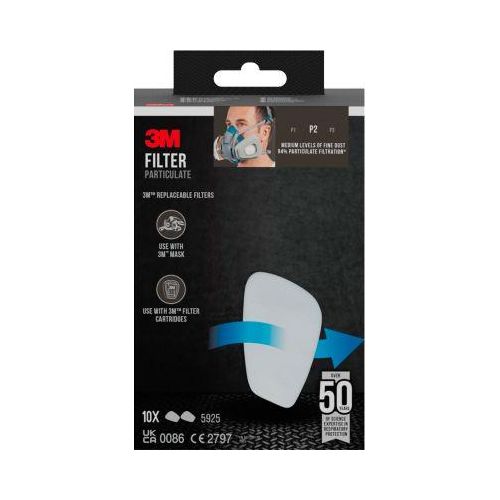 3M Partikelfilter 5925, Schutzklasse P2, für 3M Gas- und Dampf-Filterpatronen mit Filterhalterung 501, Packung mit 10 Paar