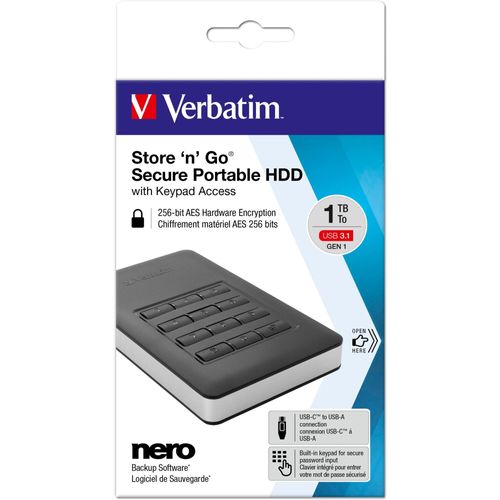 VERBATIM 2,5'' 1TB HDD Secure USB 3.1 mit Tastatur-Zugriff