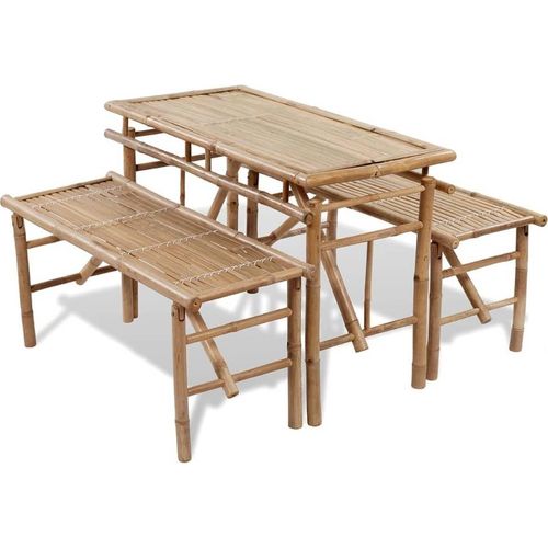 Biertisch mit 2 Bänken 100 cm Bambus