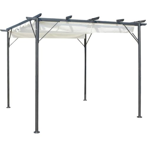Pergola mit Versenkbarem Dach Cremeweiß 3x3 m Stahl
