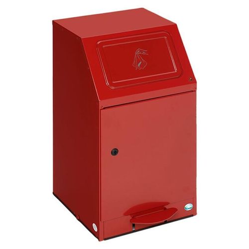 Selbstlöschender Putzwollkasten mit Pedal | HxBxT 76x40,5x47,5cm | Stahl | Rot