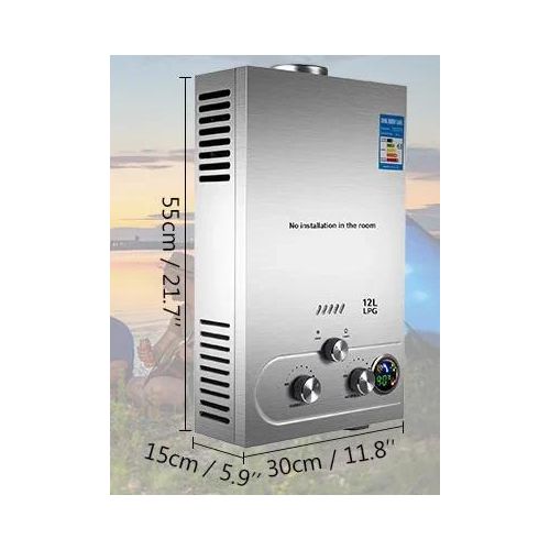 Durchlauferhitzer für Propangas, mehrere Ausgabemöglichkeiten, Edelstahlkonstruktion, 12L 24KW